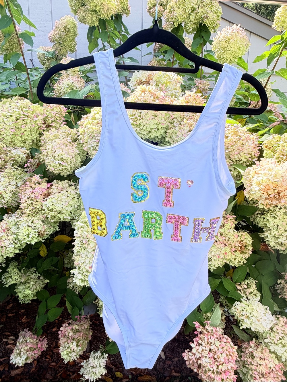 White Kids One-Piece Bodysuit with Multicolor 'ST BARTH' Appliqué